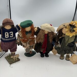 Vintage Lizzie High Wood Dolls Made‎ in USA Folk Art 11" Lot of 4